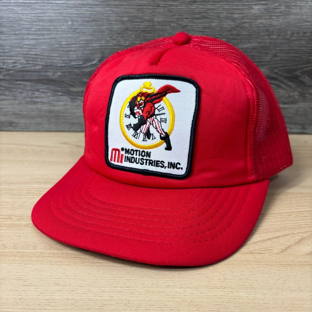 Vintage‎ Motion Industries Hat Cap Snapback Red Trucker INC Patch Logo